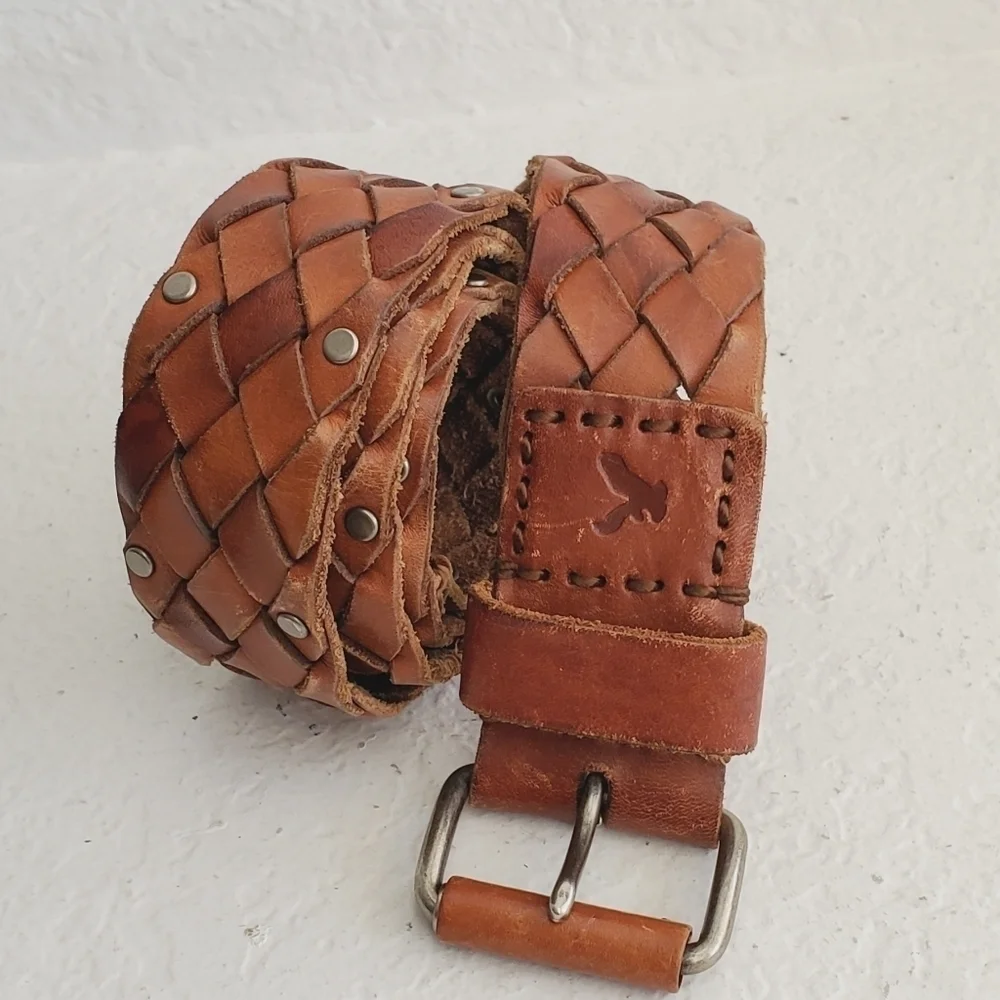 Americal Eagle Western Braided Woven Leather Studded Men's Cognac Size S/M